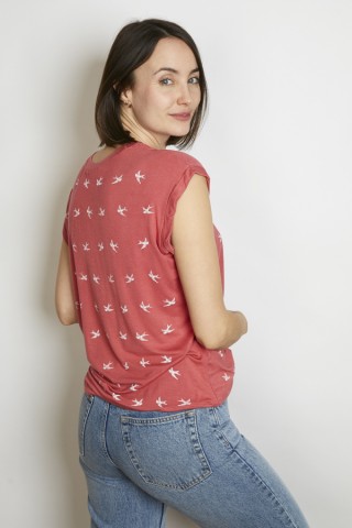 Camiseta SusiSweetdress rosa con palmeras blancas- Ropa mujer SusiSweetdress