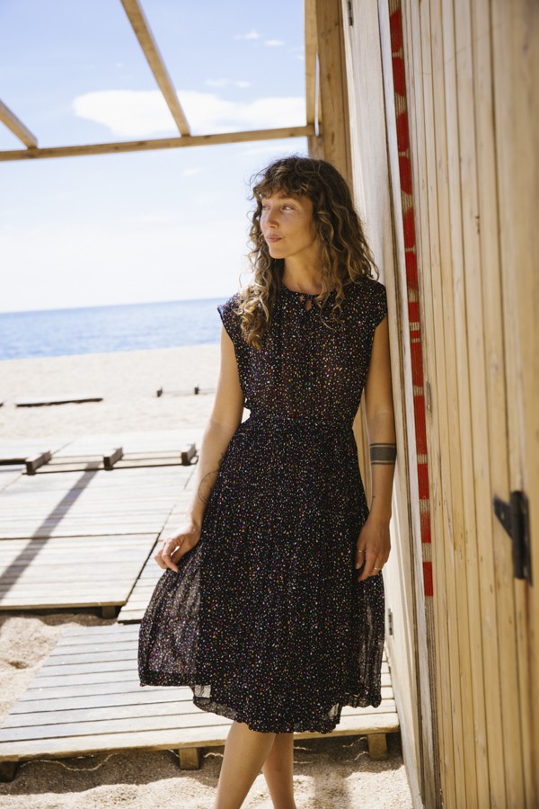 Vestido vintage azul marino con confeti colores - Ropa mujer vintage SusiSweetdress
