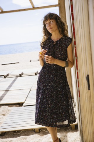 Vestido vintage azul marino con confeti colores - Ropa mujer vintage SusiSweetdress