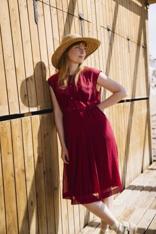Vestido vintage rojo con flores negras- Ropa mujer vintage SusiSweetdress