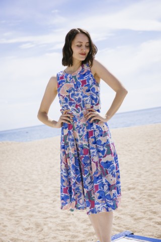 Vestido vintage azul con flores pastel - Ropa mujer vintage SusiSweetdress