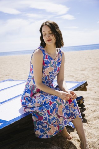 Vestido vintage azul con flores pastel - Ropa mujer vintage SusiSweetdress