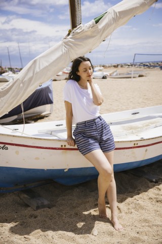 Shorts color azul con rayas blancas- Ropa mujer SusiSweetdress