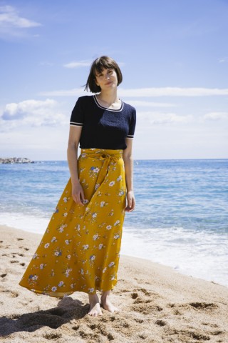 Falda maxi larga cruzada amarilla con flores- Ropa mujer SusiSweetdress