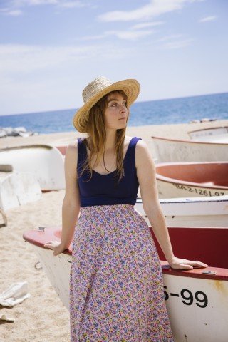 Falda maxi larga rosa pastel con flores colores con bolsillos- Ropa mujer SusiSweetdress