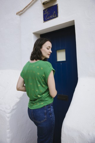 Camiseta SusiSweetdress verde con pájaros dorados- Ropa mujer SusiSweetdress
