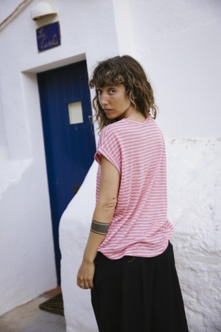 Camiseta SusiSweetdress a rayas rosas flúor y grises- Ropa mujer SusiSweetdress