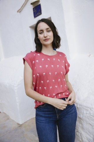 Camiseta SusiSweetdress rosa con palmeras blancas- Ropa mujer SusiSweetdress