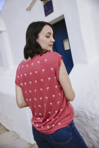 Camiseta SusiSweetdress rosa con palmeras blancas- Ropa mujer SusiSweetdress