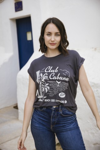 Camiseta SusiSweetdress gris oscuro con estampado vintage tropical- Ropa mujer SusiSweetdress