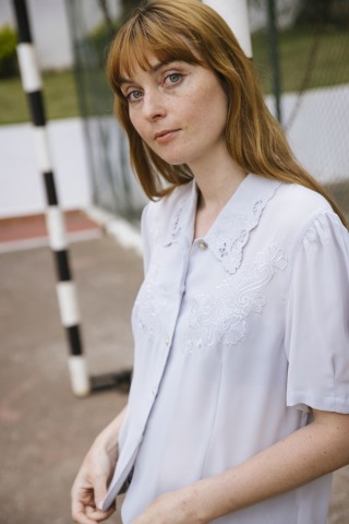 Camisa vintage gris perla con bordados- Ropa mujer SusiSweetdress