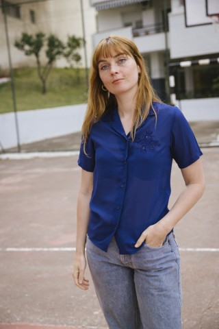 Camisa vintage azul marino con bordados Ropa mujer SusiSweetdress