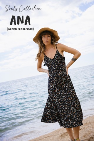 Vestido negro florecitas con tirantes- Colección SusiSweetdress