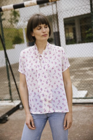 Camisa vintage blanca con flores rosas- Ropa mujer SusiSweetdress
