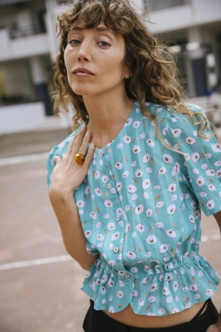 Camisa vintage azul mar con flores- Ropa mujer SusiSweetdress
