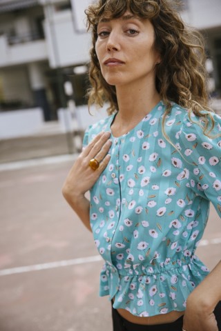 Camisa vintage azul mar con flores- Ropa mujer SusiSweetdress
