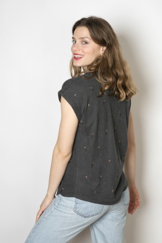 Camiseta SusiSweetdress gris oscuro con pelícanos- Ropa mujer SusiSweetdress