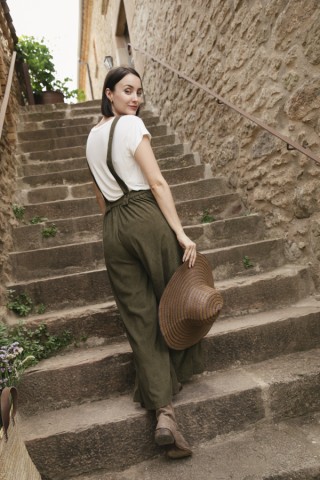 Pantalón palazzo de pana kaki tirantes- Ropa SusiSweetdress