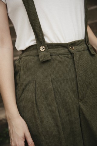 Pantalón palazzo de pana kaki tirantes- Ropa SusiSweetdress