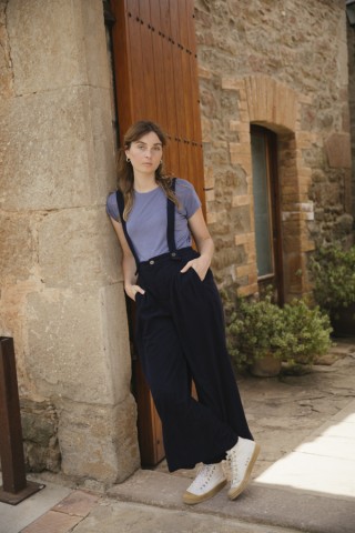 Pantalón palazzo de pana azul marino tirantes- Ropa SusiSweetdress