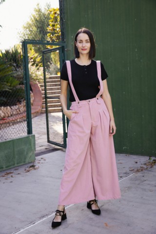 Pantalón palazzo de pana rosa pastel tirantes- Ropa SusiSweetdress