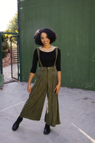 Pantalón palazzo de pana kaki tirantes- Ropa SusiSweetdress