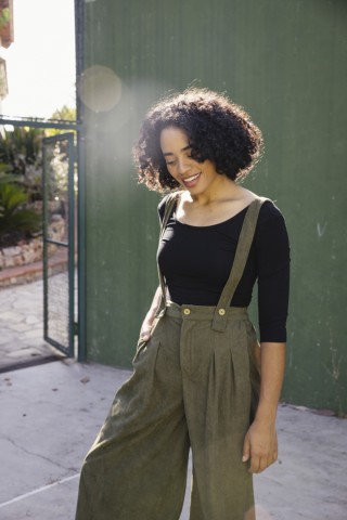 Pantalón palazzo de pana kaki tirantes- Ropa SusiSweetdress