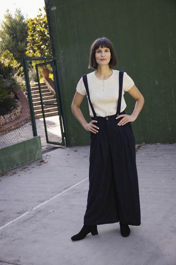 Pantalón palazzo de pana azul marino tirantes- Ropa SusiSweetdress