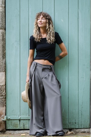 Pantalón palazzo gris tirantes- Ropa SusiSweetdress