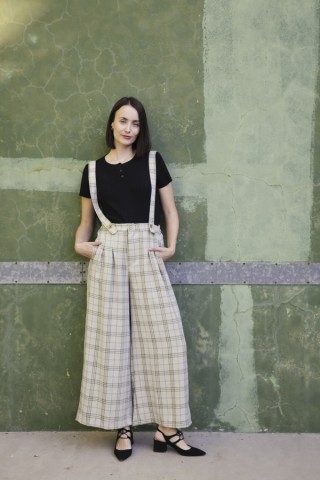 Pantalón palazzo a cuadros verde y azul pastel- Ropa SusiSweetdress