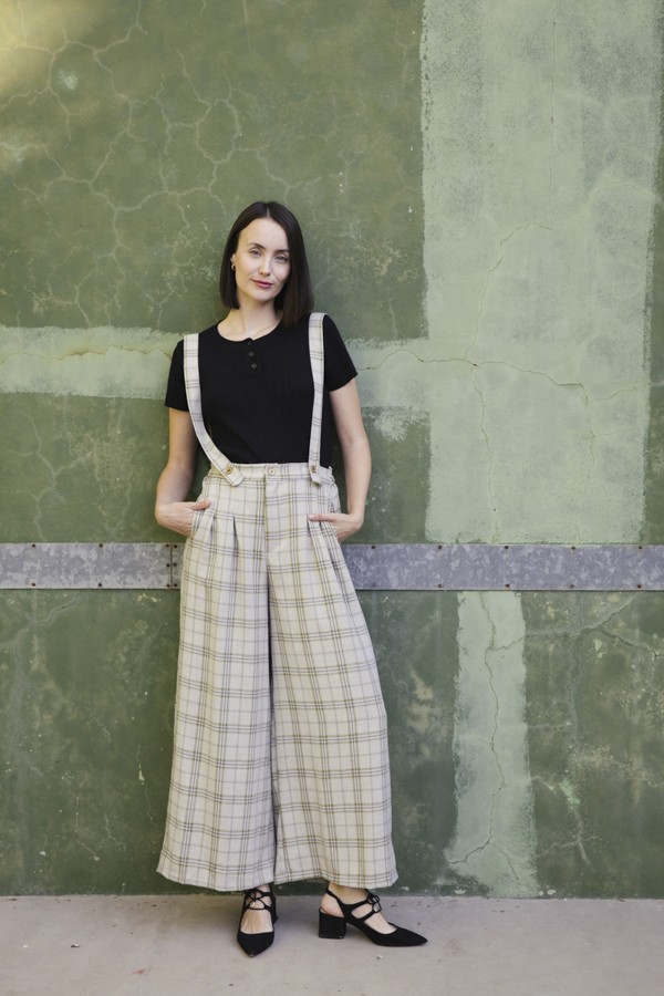 Pantalón palazzo a cuadros verde y azul pastel- Ropa SusiSweetdress