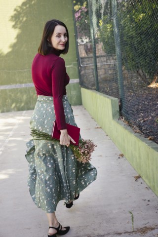 Falda maxi larga verde con flores beis- Ropa mujer SusiSweetdress
