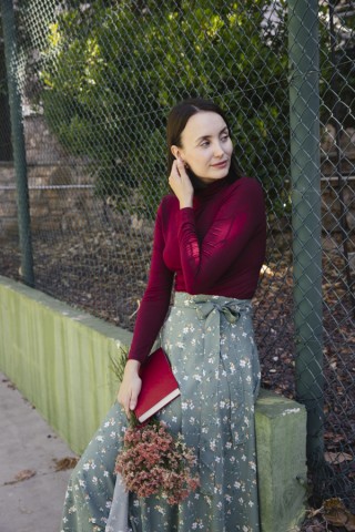 Falda maxi larga verde con flores beis- Ropa mujer SusiSweetdress
