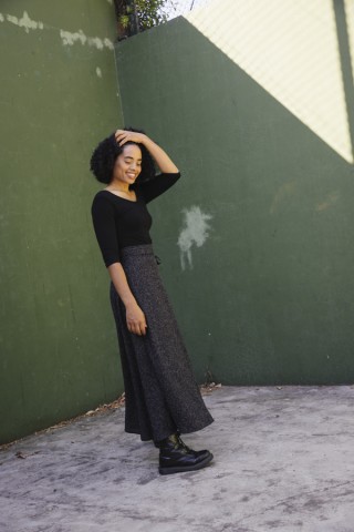 Falda maxi larga cruzada chispeada negra y blanca- Ropa mujer SusiSweetdress