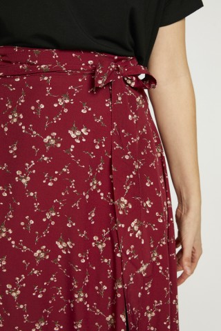 Falda maxi larga cruzada granate rosas beis- Ropa mujer SusiSweetdress