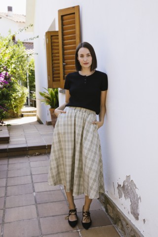 Falda maxi larga blanco roto a cuadros con bolsillos- Ropa mujer SusiSweetdress