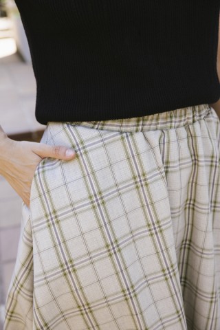 Falda maxi larga blanco roto a cuadros con bolsillos- Ropa mujer SusiSweetdress