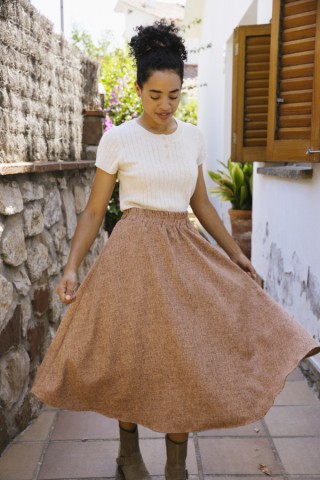 Falda maxi larga anaranjada con chispeado negro con bolsillos- Ropa mujer SusiSweetdress