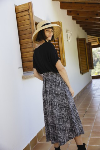 Falda maxi larga negra chispeado blanco con bolsillos- Ropa mujer SusiSweetdress