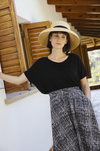 Falda maxi larga negra chispeado blanco con bolsillos- Ropa mujer SusiSweetdress