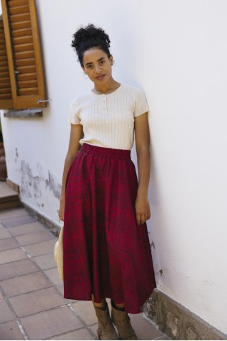 Falda maxi larga roja chispeado negro con bolsillos- Ropa mujer SusiSweetdress