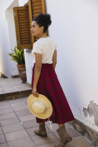 Falda maxi larga roja chispeado negro con bolsillos- Ropa mujer SusiSweetdress