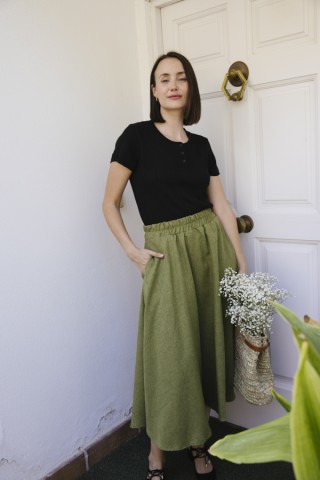 Falda maxi larga verde chispeada con bolsillos- Ropa mujer SusiSweetdress