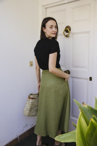 Falda maxi larga verde chispeada con bolsillos- Ropa mujer SusiSweetdress
