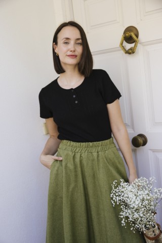 Falda maxi larga verde chispeada con bolsillos- Ropa mujer SusiSweetdress