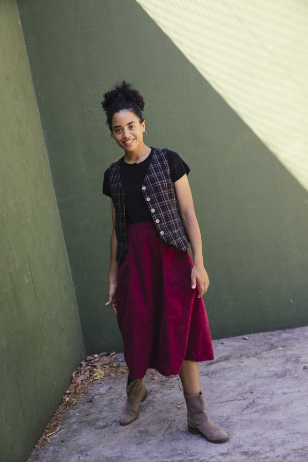 Falda pana granate con bolsillos delanteros- Ropa mujer SusiSweetdress