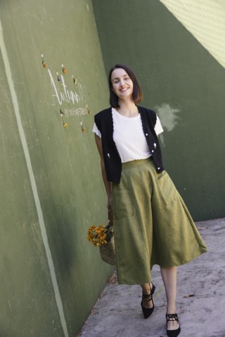 Falda verde chispeado con bolsillos delanteros- Ropa mujer SusiSweetdress
