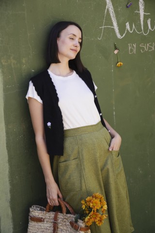 Falda verde chispeado con bolsillos delanteros- Ropa mujer SusiSweetdress