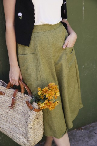 Falda verde chispeado con bolsillos delanteros- Ropa mujer SusiSweetdress