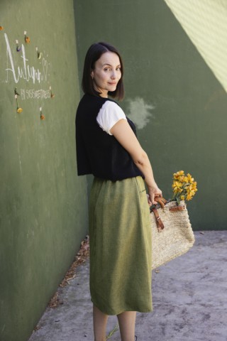 Falda verde chispeado con bolsillos delanteros- Ropa mujer SusiSweetdress